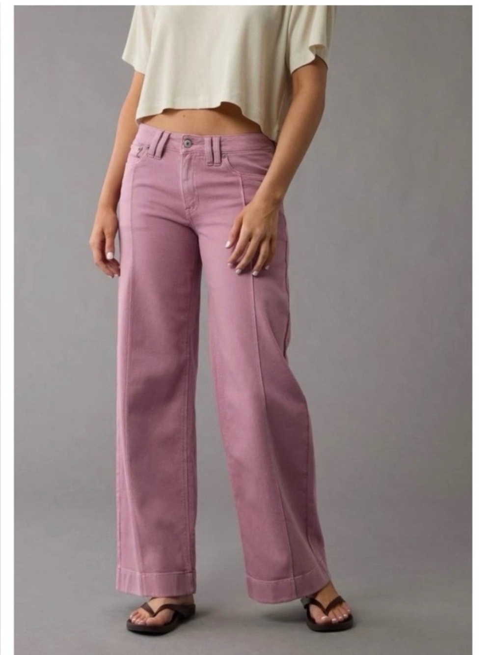 AE Dreamy Drape Stretch Low-Rise Baggy Wide-Leg Pant Purple Wash, 14